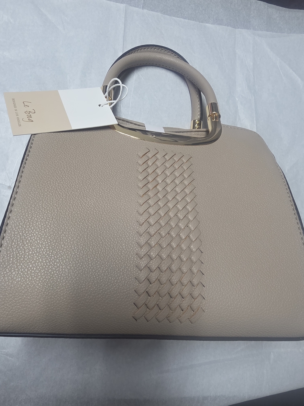 Beige Woven Accent Dome Satchel - Elegant Women’s Handbag